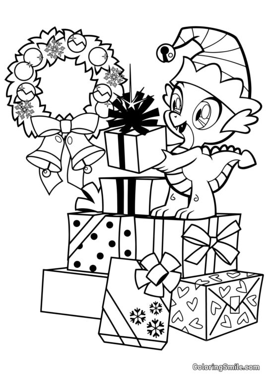 Spike et Cadeaux de Noël - Page de Coloriage