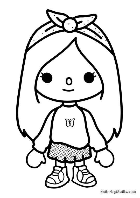 Fille Toca Boca avec un papillon - Page de Coloriage