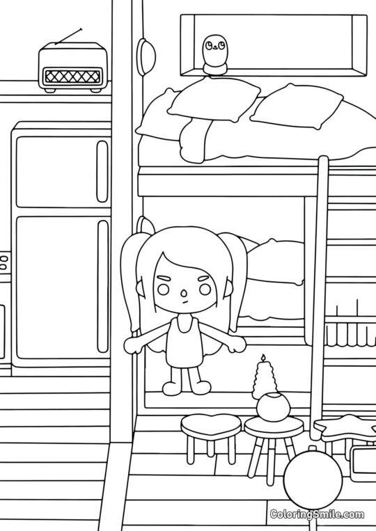 Fille Toca Boca dans une chambre - Page de Coloriage