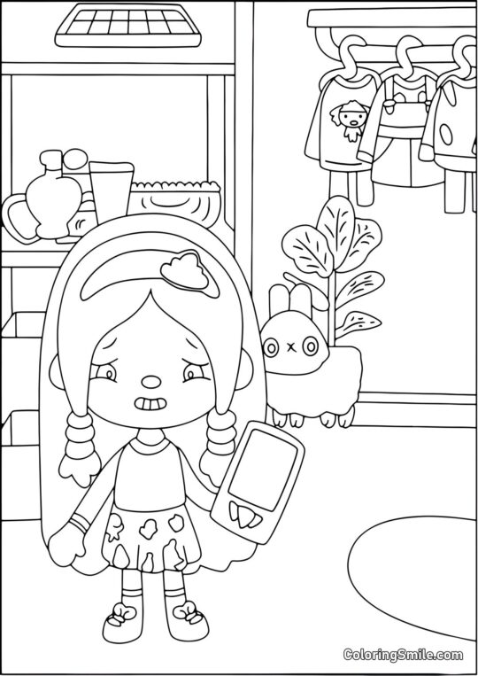 Fille Toca Boca avec un téléphone - Page de Coloriage