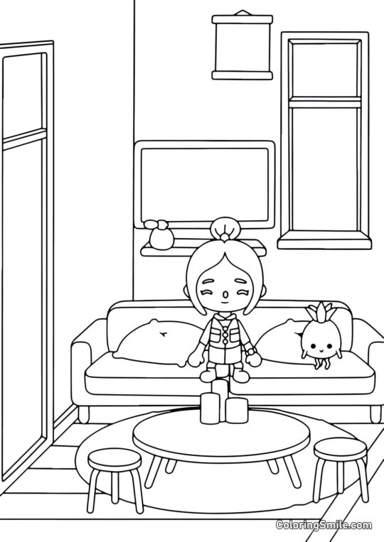 Fille Toca Boca dans une chambre de style oriental - Page de Coloriage