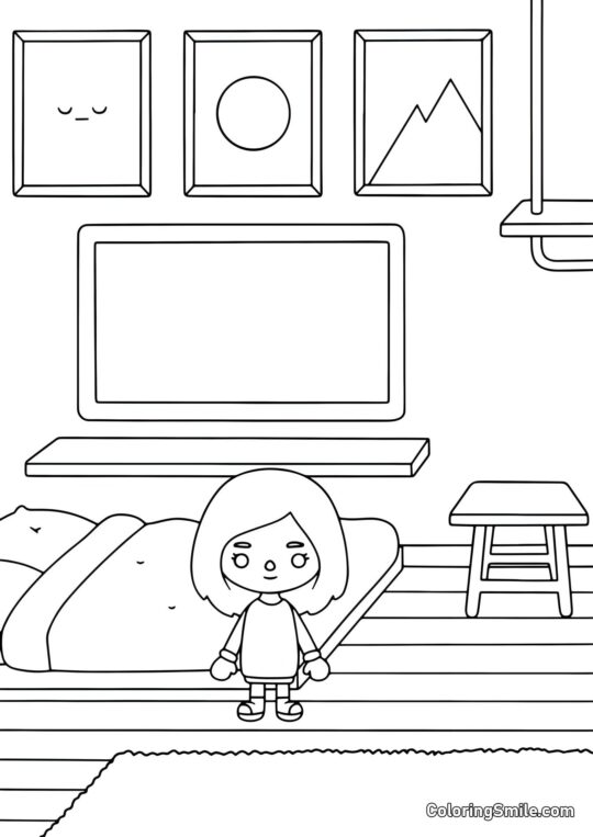 Fille Toca Boca dans une chambre - Page de Coloriage