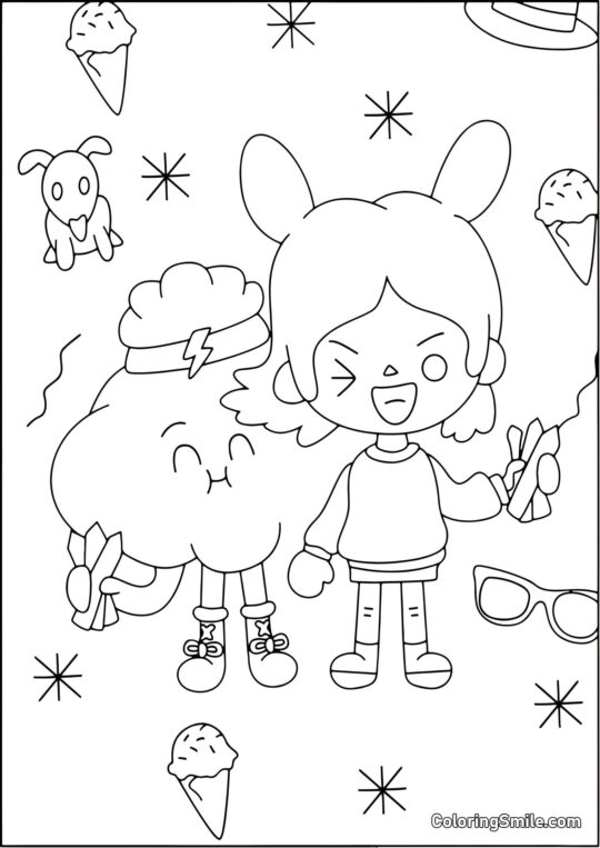 Garçon Toca Boca et nuage - Page de Coloriage
