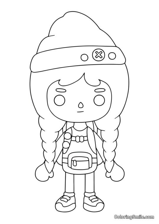 Fille Toca Boca avec un chapeau et des tresses - Page de Coloriage