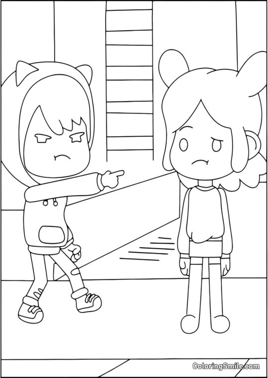 Toca Boca Zeke pointe du doigt Rita - Page de Coloriage