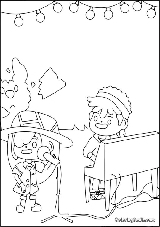 Garçon et fille Toca Boca chantant des chansons - Page de Coloriage