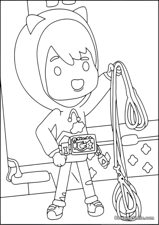 Garçon Toca Boca en hoodie avec une laisse - Page de Coloriage