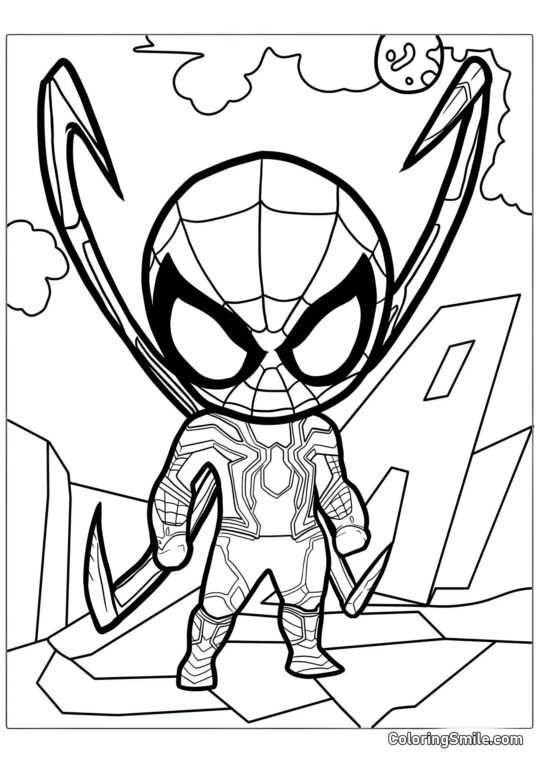 Petit Spider-Man en armure d&rsquo;araignée en fer - Page de Coloriage