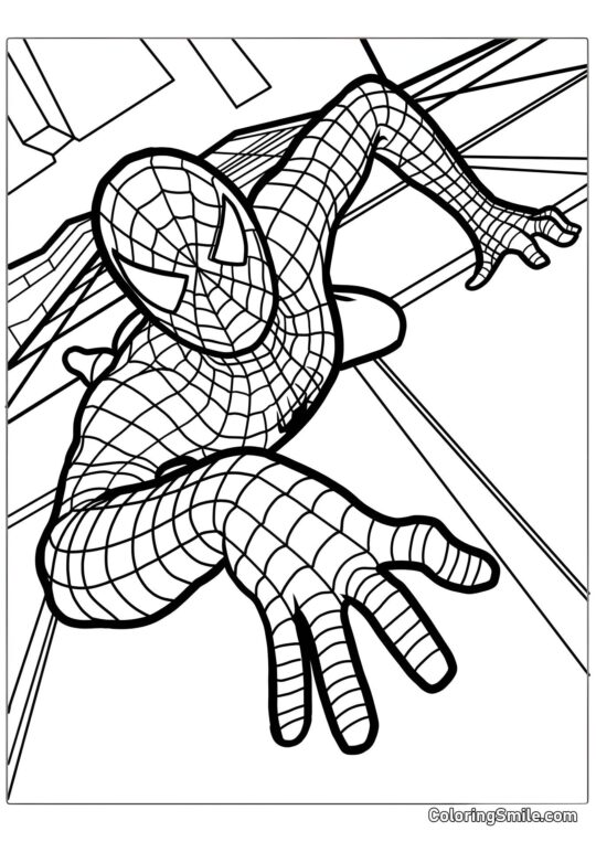 Spider-Man grimpant un gratte-ciel - Page de Coloriage