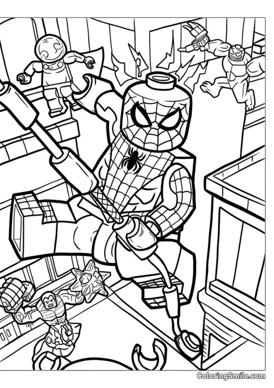 Lego Spider-Man avec des personnages des Avengers - Page de Coloriage