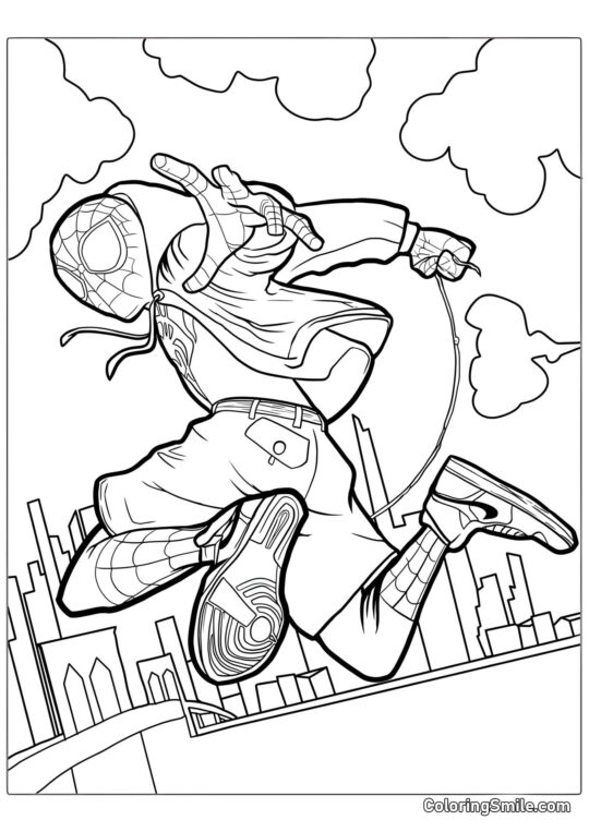 Spider-Man au-dessus de la ville - Page de Coloriage