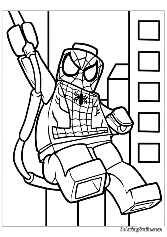 LEGO Spider-Man avec une toile - Page de Coloriage