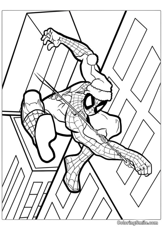 Spider-Man avec un chapeau de Noël - Page de Coloriage