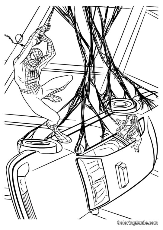 Spider-Man sauve une fille - Page de Coloriage