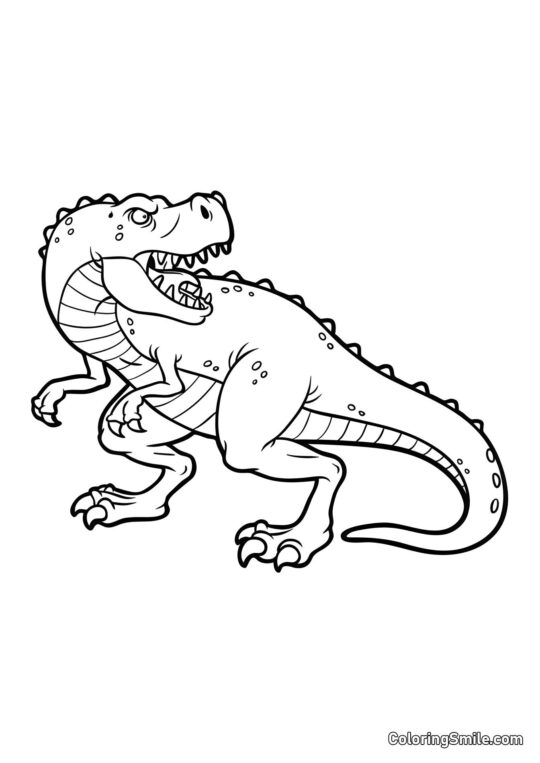 Tyrannosaurus de dessin animé rugissant - Page de Coloriage
