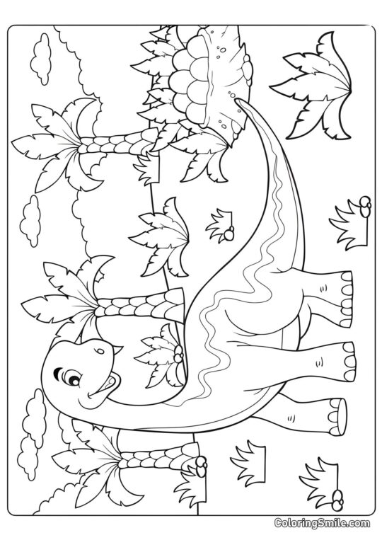Grand dinosaure avec des œufs de dessin animé - Page de Coloriage