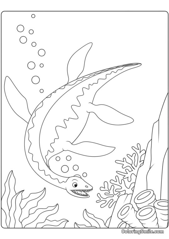 Plesiosaurus nageant sous l&rsquo;eau - Page de Coloriage