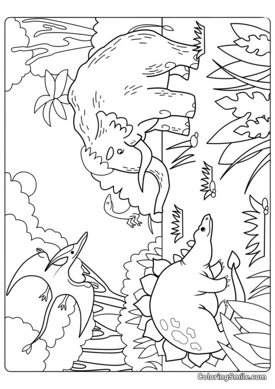 Mammouth laineux préhistorique et dinosaures - Page de Coloriage