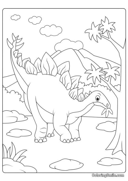 Stegosaurus mangeant des feuilles - Page de Coloriage