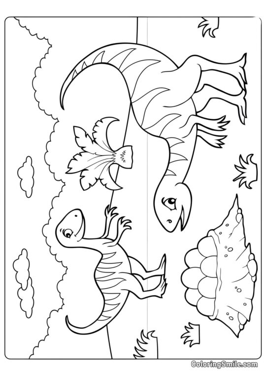 Théropode de dessin animé - Page de Coloriage