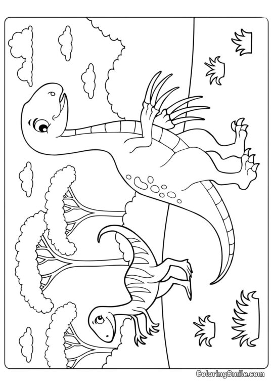 Dinosaure Therizinosaurus de dessin animé - Page de Coloriage