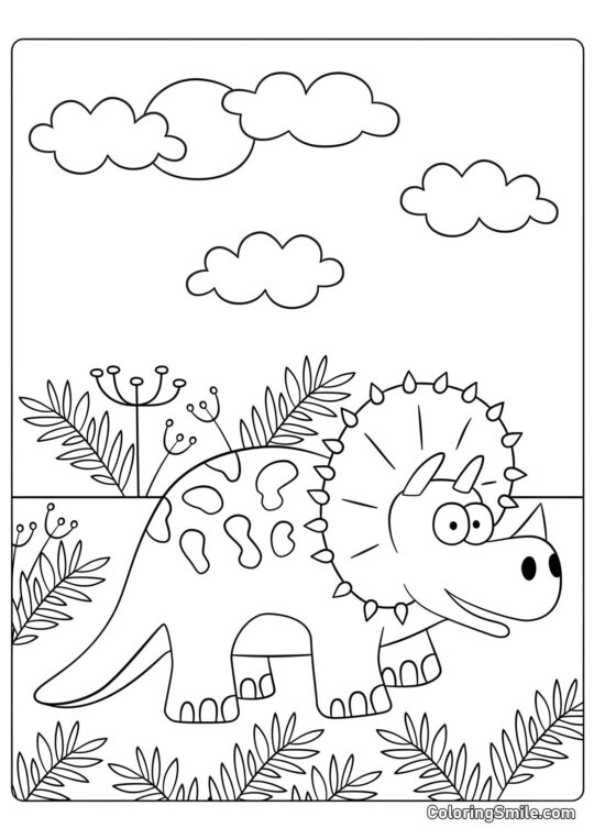 Tricératops de dessin animé - Page de Coloriage