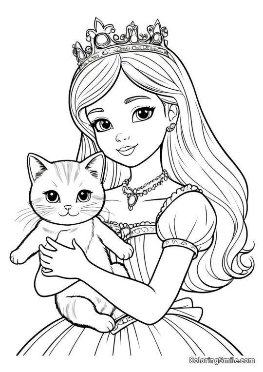 Princesse et Chaton Peluche - Page de Coloriage