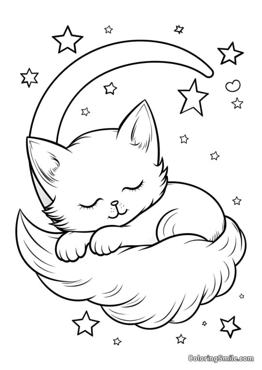 Chaton Mignon Dormant - Page de Coloriage