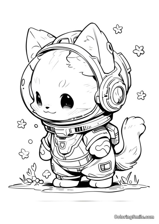 Chaton Astronaute - Page de Coloriage