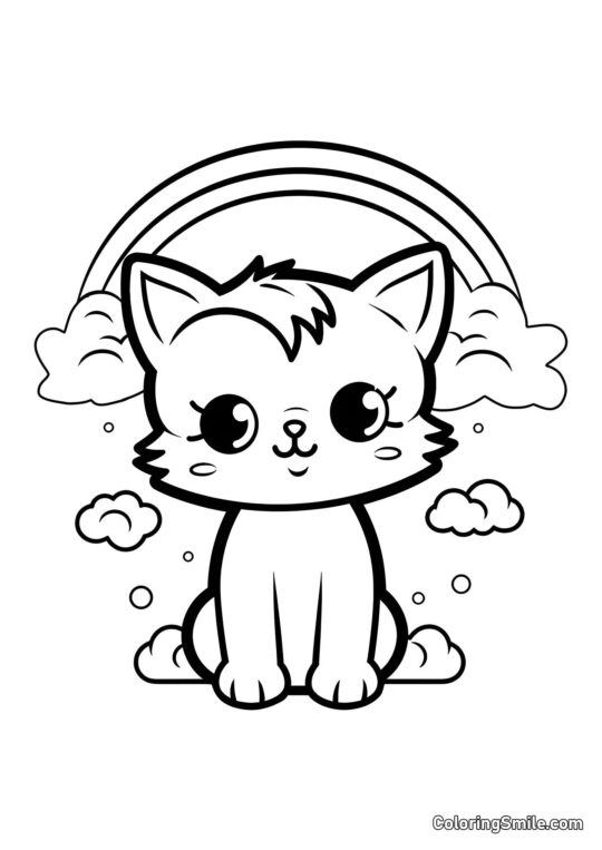 Chaton et Arc-en-Ciel - Page de Coloriage