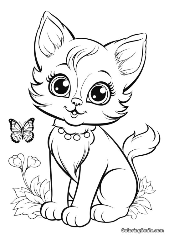 Chaton et Papillon - Page de Coloriage