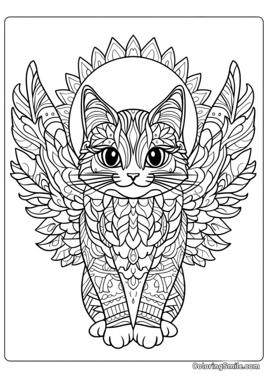 Chat avec Ailes - Page de Coloriage