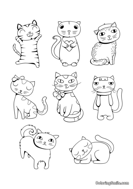 Ensemble de Chats - Page de Coloriage