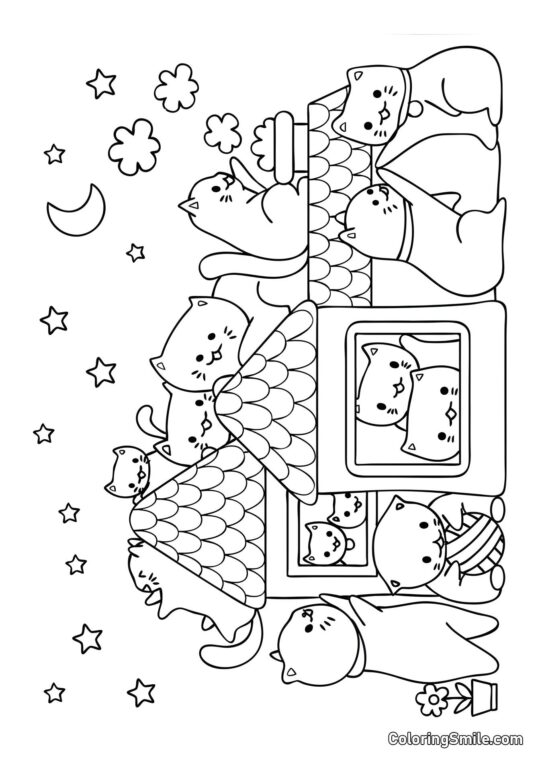 Maison de Chaton - Page de Coloriage