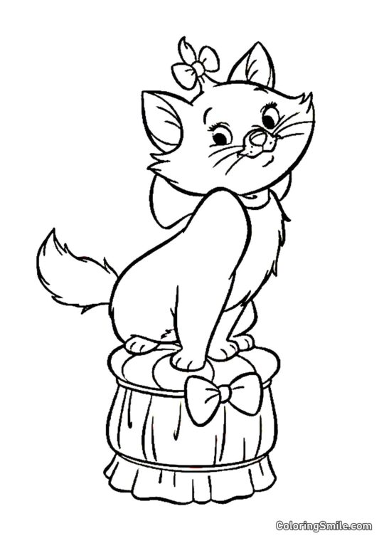 Chat sur un Coussin - Page de Coloriage