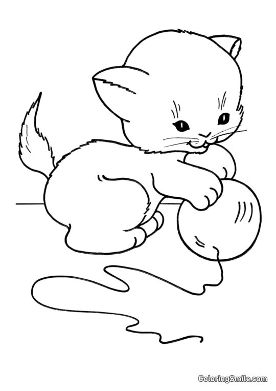 Chaton avec une Pelote de Laine - Page de Coloriage