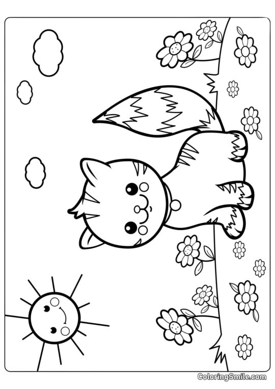 Chaton dans un Pré - Page de Coloriage