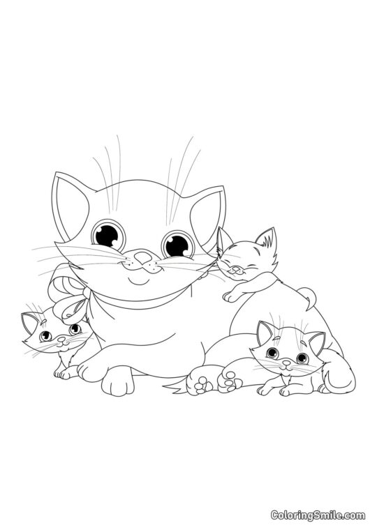 Maman Chat et Chatons - Page de Coloriage