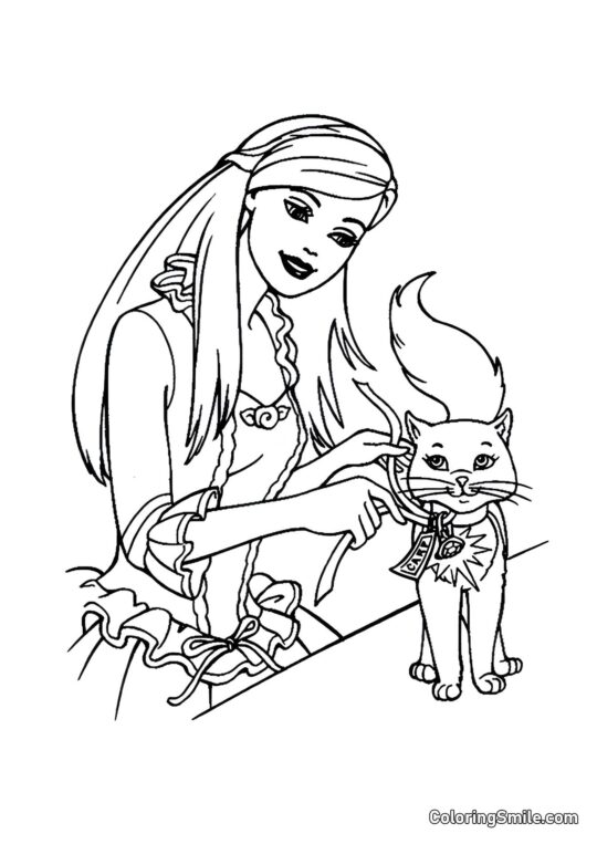 Chat et Barbie - Page de Coloriage