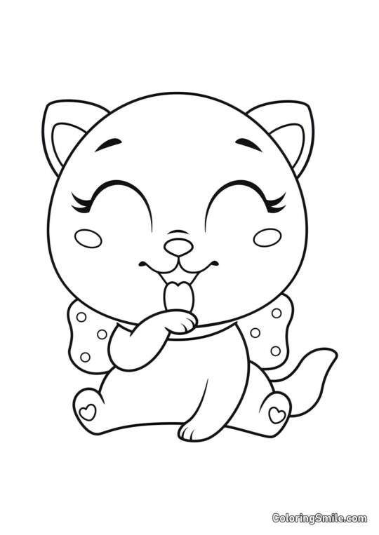 Chaton Lissant sa Patte - Page de Coloriage