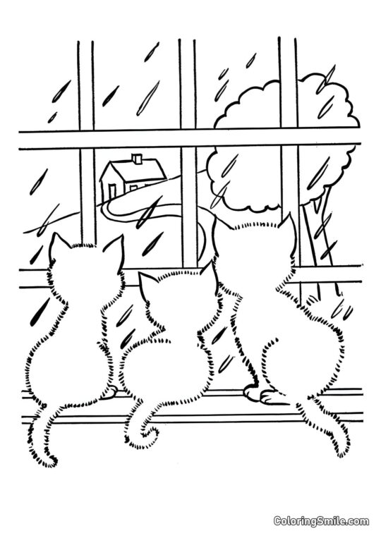 Chatons Regardant par la Fenêtre - Page de Coloriage