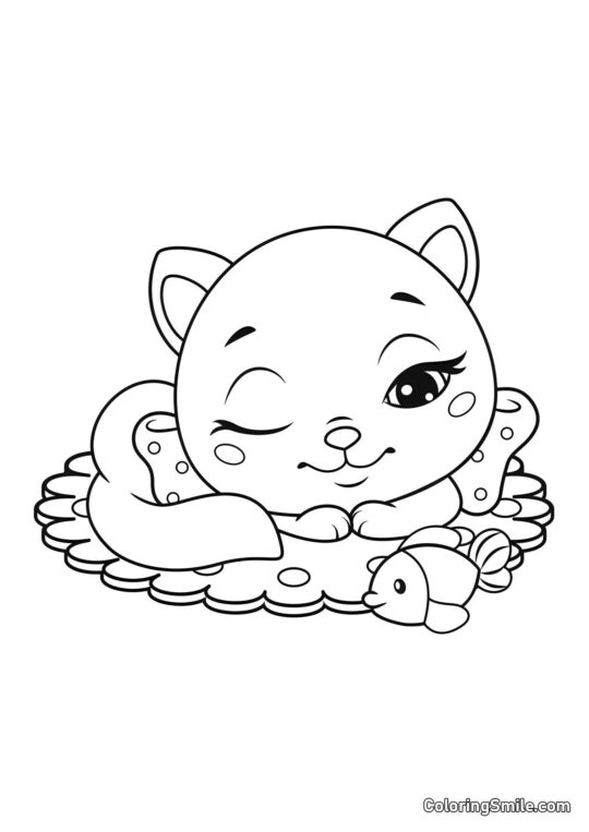 Chat et Poisson - Page de Coloriage