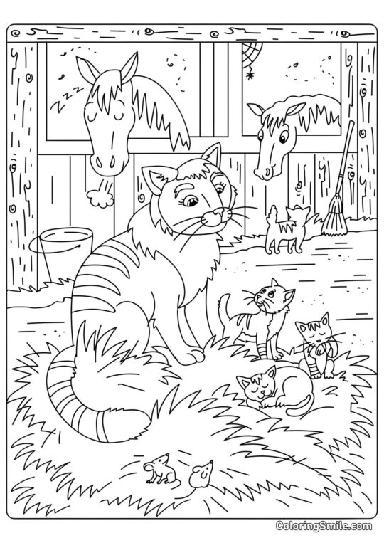 Chats dans une Ferme - Page de Coloriage
