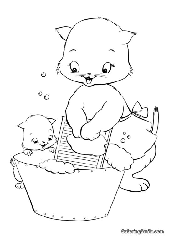 Maman Chat et Fille Chaton - Page de Coloriage
