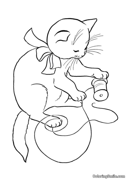 Chat Jouant avec des Fils - Page de Coloriage