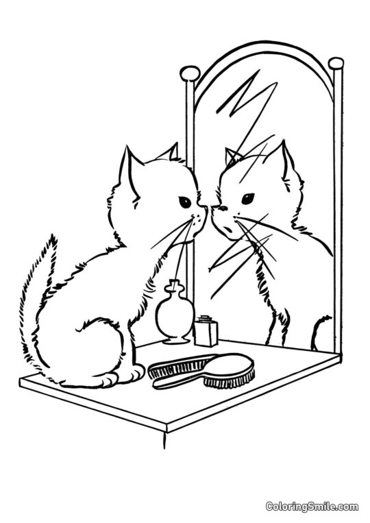 Chat Regardant dans un Miroir - Page de Coloriage