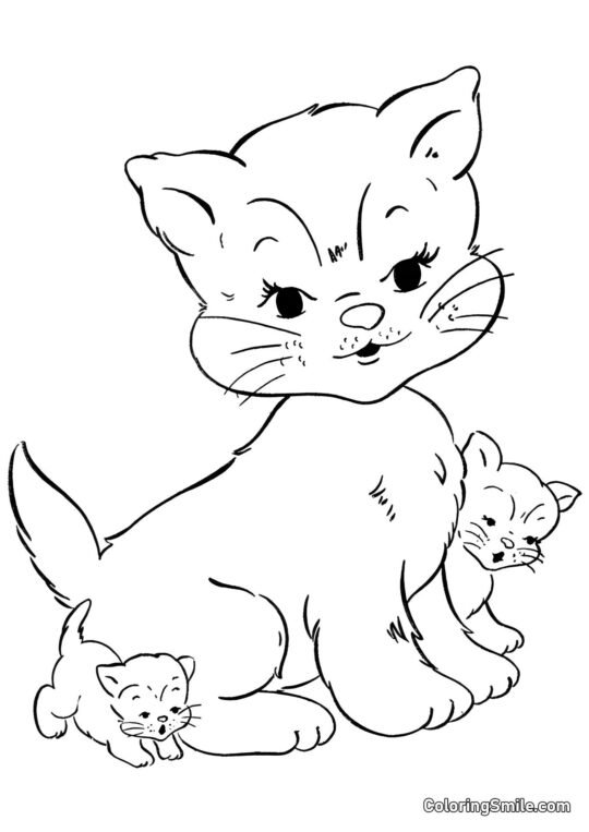 Chat avec Chatons - Page de Coloriage