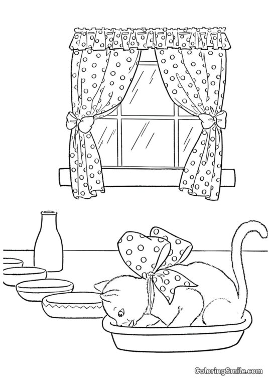 Chat dans un Bol - Page de Coloriage