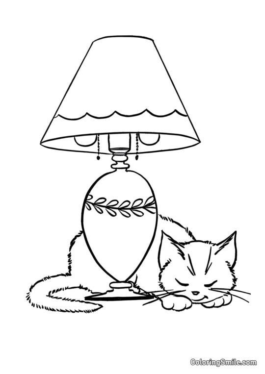 Chat Câlin Près d&rsquo;une Lampe - Page de Coloriage