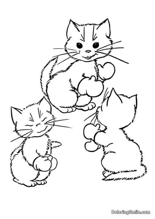 Chat avec Chatons dans des Mitaines - Page de Coloriage